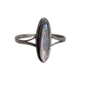 Vintage Abalone Sterling Silver Dainty Ring Boho Mexico Oval Art Deco Marques
